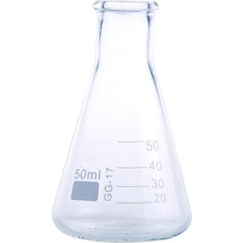50ml,Transparent Glass Erlenmeyer Flask Glass Conical Flask Narrow Neck Lab Teaching Chemical Experiments