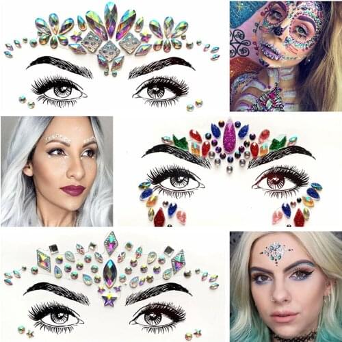 Crystal Gems Eye Sticker Rhinestone Face Jewels Sticker Acrylic Resin Drill Paste Cosmetic Body Art Eye Decor For Bride Festival