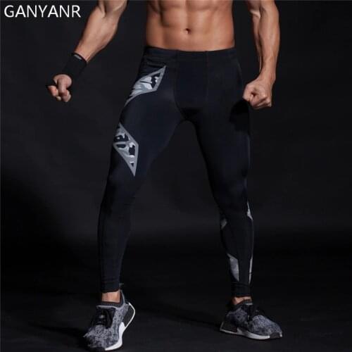 GANYANR Running Tights Men Yoga Basketball Fitness Athletic Leggings Compression Pants Gym Sport Skins Jogging Training Football