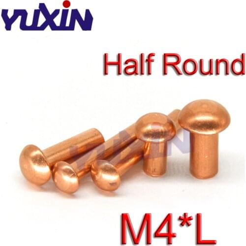 100/50Pcs GB867 M4*L Copper Rivet Pan Head Solid Rivets Brass Half Round Solid Rivet Cap Nail 5-30mm Length 4mm Diameter