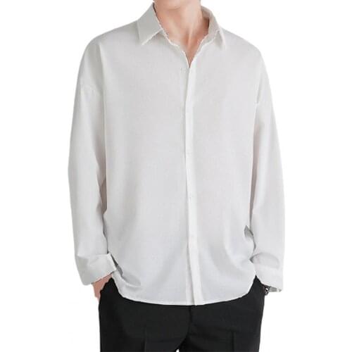 Fashion Summer Buttons Closure Long Sleeve Turn-down Collar Breathable Skin-friendly Turn-down Collar Male Shirt for Business