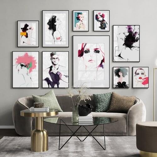 Fashion Sketch Illustration Poster Abstract Colorful Woman Art Print Canvas Painting Wall Picture for Living Room Home Decor