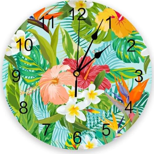Tropical Plant Flower Leaf Wall Clock For Home Decoration Living Room Quartz Needle Hanging Watch Modern Kitchen Clock