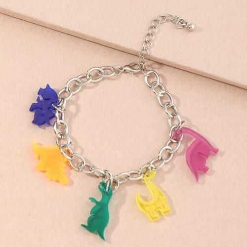 A Girl' New 2021 Cute Cartoon Acrylic Dinosaurs Bracelets Candy Colors Resin Cartoon Animal Bracelet Birthday Gift