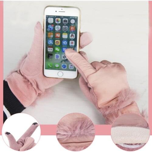 New Fashion Winter Gloves For Women Thickened Touch Screen Gloves Velvet Gloves Split Finger Lady Gloves Black Warm Gloves