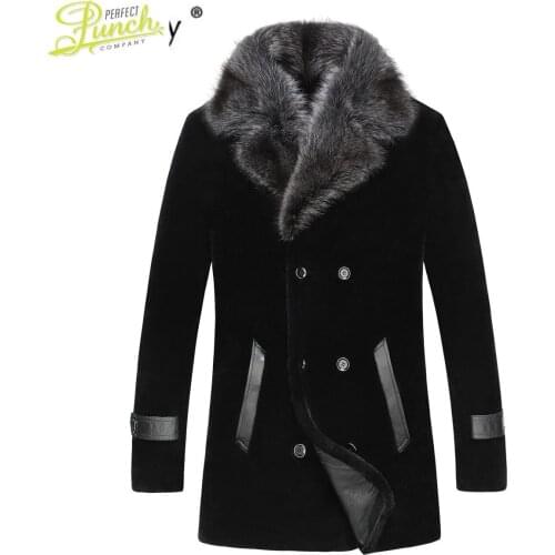Coat Sheep Mens Shearling Winter Jacket Real Raccoon Collar 100% Wool Fur Coats Plus Size 6xl LSY080870 MY1848