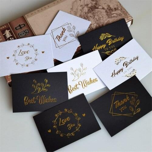 1 Bag Creative Greeting Cards Mini Wedding Thank You Cards Message Cards Gift Box Decoration Cards Gold Stamped Flower Cards