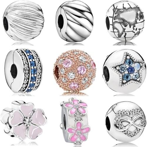 Stopped bead Positioning button crystal charms Fixed buckle safety chain fit original pandora bracelet 3mm snake chain jewelry
