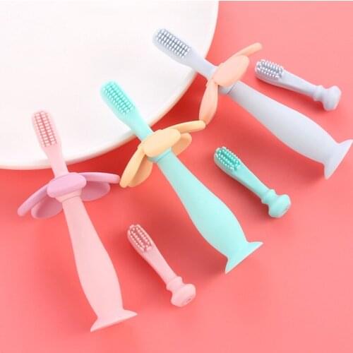Cartoon Flower Suction Baby Anti-jamming Silicone Toothbrushes Prevent Deep Mouth Design Toothbrush Oral Complete Clean Supplies