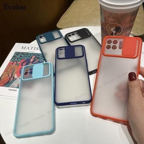 Slide Camera Lens Protection Phone Case For OPPO F17 Pro Transparent Matte Shockproof Back Cover For OPPO Reno 4 Lite 5 Pro Capa