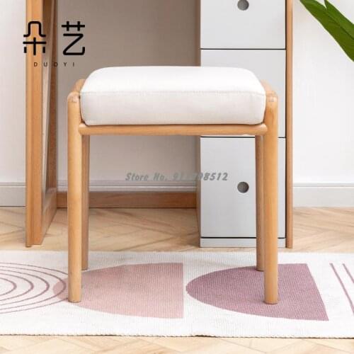 Duoyi solid wood stool Nordic INS style living room bedroom small soft bag stool simple small apartment household makeup stool
