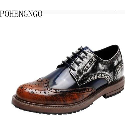 Italy Men Mixed Colors Fashion Dress Leather Shoes Lace-Up Wedding Party Shoes Big Size Mens Brogue Business Office Oxford Flats