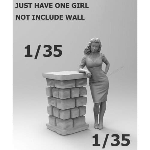 Unassambled 1/35 French Lady Leaning (NOT HAVE WALL ) Resin figure miniature model kits Unpainted