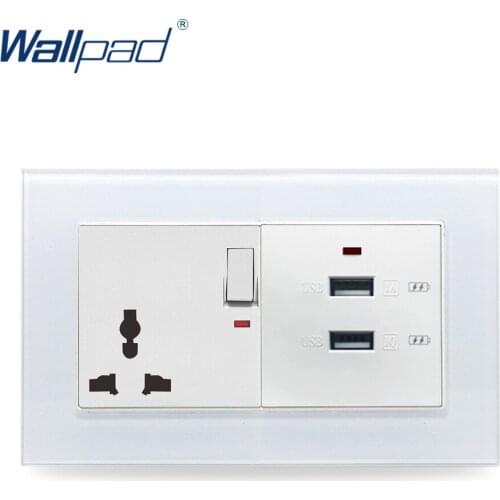 Universal Socket and USB Wallpad Crystal Glass Panel 110V-250V 146*86mm 13A UK Universal Socket with Double 2.1 USB Wall Charger