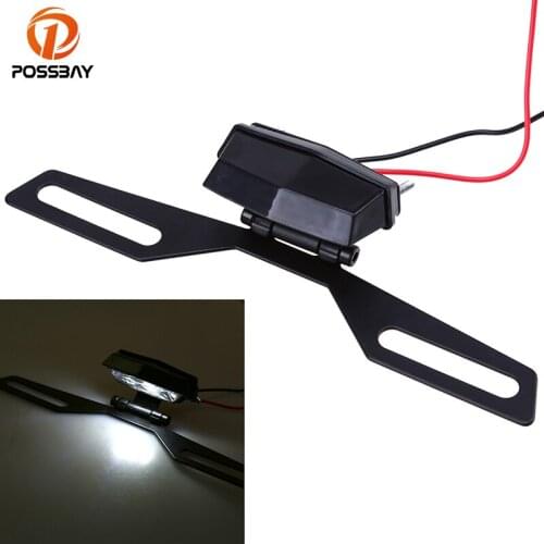 POSSBAY Universal 12V Motorcycle Rear LED License Plate Lights Taillights with Holder Cafe Racer for BMW Yamaha r1 Harley
