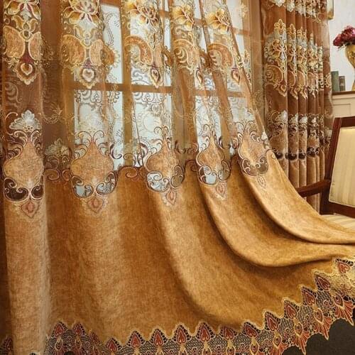 Embroidered Floral Patterned Hollow Sheer Voile Curtain for Bedroom Luxury European Lace Bottom Delicate Drapes