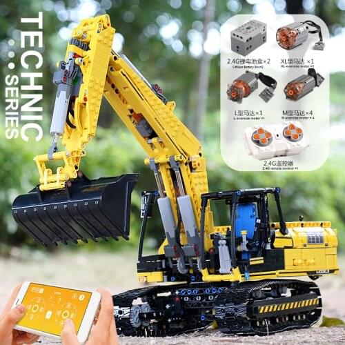 MOULD KING 13112 High-Tech Motorized Excavator Truck Link Belt 250 X 3-PF Version Car Model Building Blocks Bricks 8043 20007