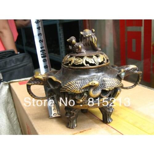 Wang 00065 Collectibles Elegant Stork lion censer Incense Burners bronze statue