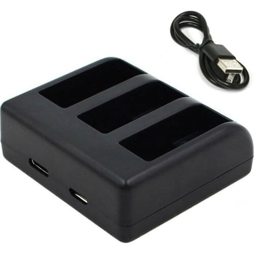 Action Camera Battery Charger 3-slot Fast Charging with USB Type-C & Micro USB Input for GoPro Hero 5/6/7 Batteries