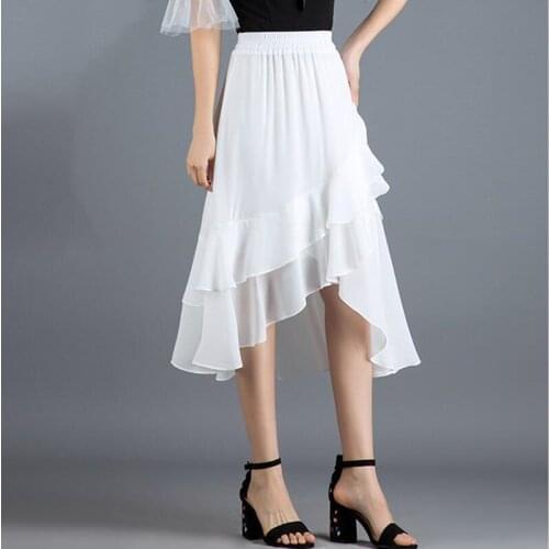 Plus Size 5XL 6XL 7XL Women Summer Long Skirts Elegant Ruffles Office Lady Chiffon Skirts 2020 Holiday Beach Skirts Black Purple