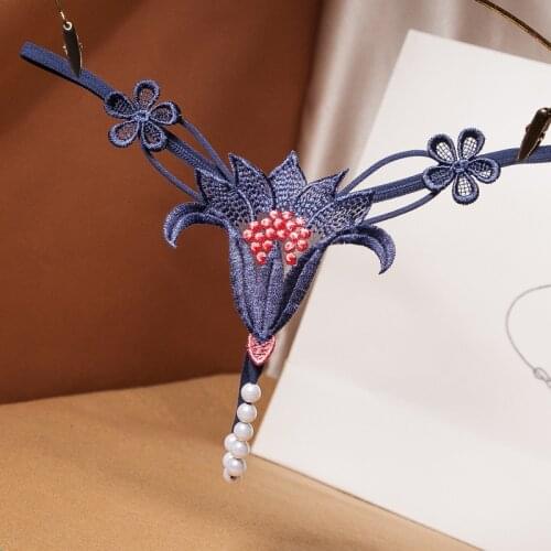 Lingerie Underwear Thong Lingerie Lace Panties Thongs G-Strings Sexy Open Pearls Stretchy Tangas for Women Normal Low Waist