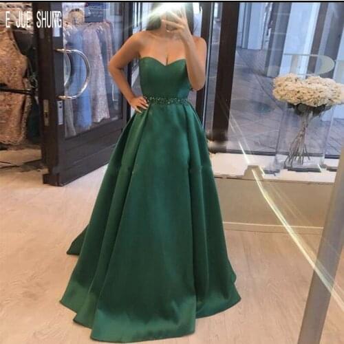 E JUE SHUNG Dusty Green Evening Dresses Sweetheart Backless Beading Sashes Prom Party Gowns Satin Formal Dresses robe de mariee