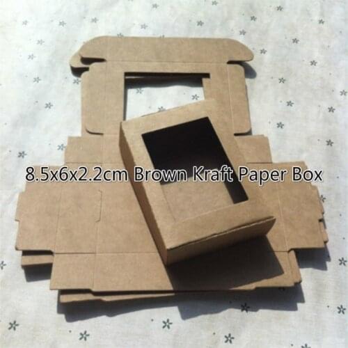 100pcs In/ 8.5x6x2.2cm Brown Kraft Paper Box Party Gift Packing With Hollow Window Handmade Soap Wedding Favor Free Shipping