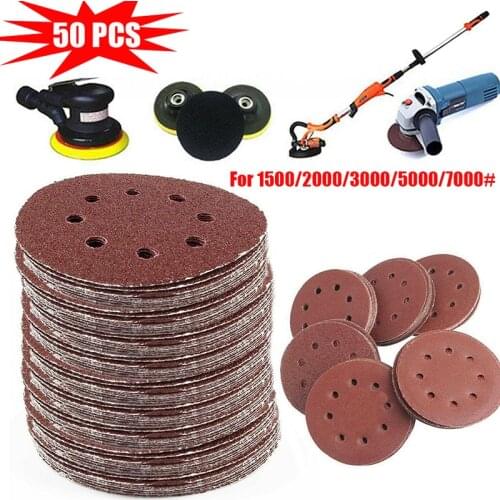 50PCS 125MM Sandpaper Round Shape Sanding Discs Hook Loop With 8Hole Loop Sanding Disc Polish Abrasive Tools For Polish Machine