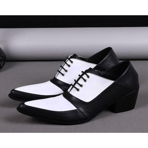 Batzuzhi 6.5cm Heels Mens Shoes Fashion Lace-up Genuine Leather Dress Shoes Men Black White Business, Party Shoes Men, Big Size