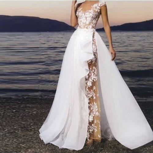 White Detachable Organza Ruffle Floor Length Long Train Tailing Handmade Skirt Bridal Overskirt For Wedding Accessories 2021