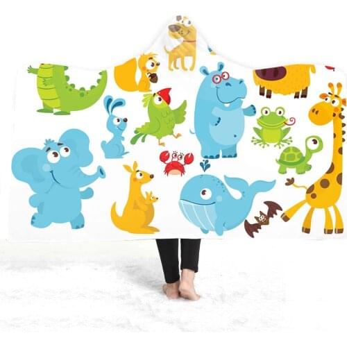 Free shipping Christmas Gift Animal Elephant Lion Tiger Hippo Giraffe Pattern Sherpa Fleece Hooded Blanket Cloak Sofa Throw