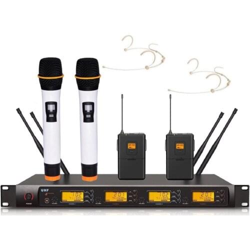 Bolymic 4 X 100 Channels Cordless Microphone uhf wireless Microphone headset