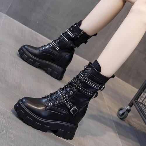 Martin Boots Women 2020 New All-match British Style Thick-soled Handsome Mid-tube Motorcycle Boots Increased Short Single Boots