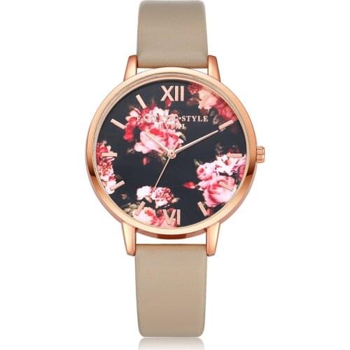 Unique Womens Watches Flower PatternThin Scale Silver Dial Ladies Quartz Wristwatch Leather Clock Fashion Relogio Feminino 50