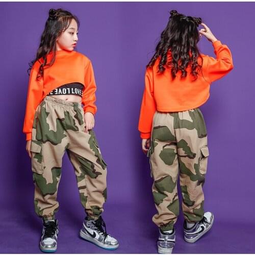 Kids Hip Hop outfits Cropped Swearshirt Camouflage Pants dancing clothing Girls carnival Jazz Dance Costume Clothes Stage Wear