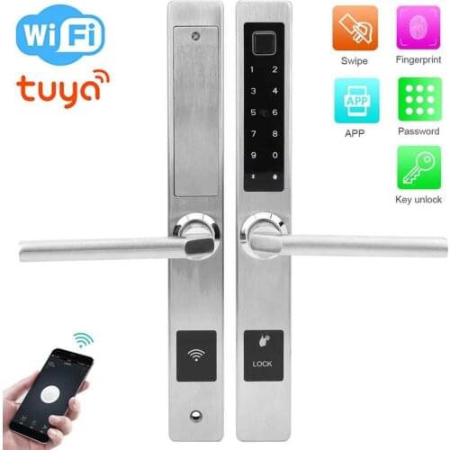 WiFi Smart Door Lock Fingerprint Password IC Card Tuya APP Key Unlock Aluminium Alloy Remote Control Anti-Theft Door Lock