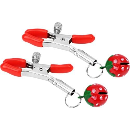 IKOKY Nipple Stimulator Erotic Sex Slave Restraints Metal Strawberry Sex Toys for Couple Breast Clips Nipple Clamps Adult Games