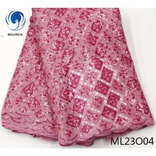BEAUTIFICAL african lace fabrics 2020 high quality embroidery sequins organza lace fabric for dress 5yards free shipping ML23O04