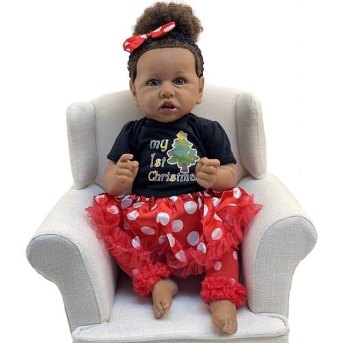55CM Bebe Reborn African American Dark Skin Baby Dolls with Rooted Curly Hair Lifelike Baby Doll Bonecas Bebe Toys Gifts