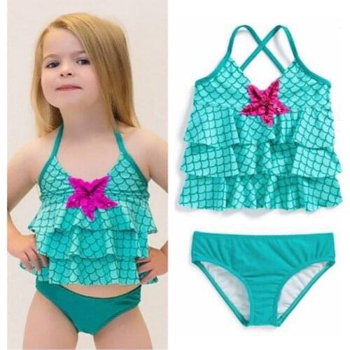 Summer Baby Girls Merimaid Swimwear green color Bikini Set Swimming Bathing Suit Swimsuit