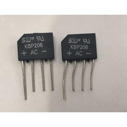 50pcs/lot KBP206 bridge rectifier diode 2A 1000V in KBP-4 (SIP-4) single-phase fully Wave 2 amps 1000 volts KBP 206 silicon