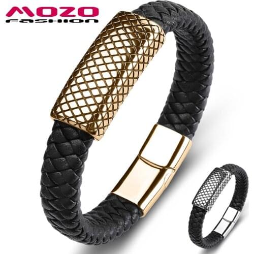2020 Men Classic Format Bracelets Leather Stainless Steel Simple Bangles Male Collocation Punk Jewelry 2 Colors