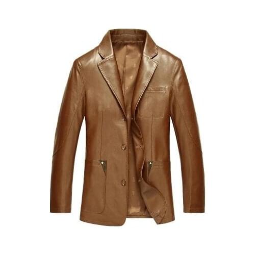 Spring and autumn suit collar leather coats mens motorcycle leather jacket men jaqueta de couro masculino business casual suit