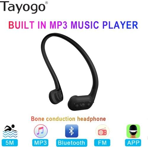 Tayogo Swimming Bone conduction Headphone Bulit-in Mp3 Player with FM Bluetooth APP Pedometer IPX8 Waterproof 8GB Music Player