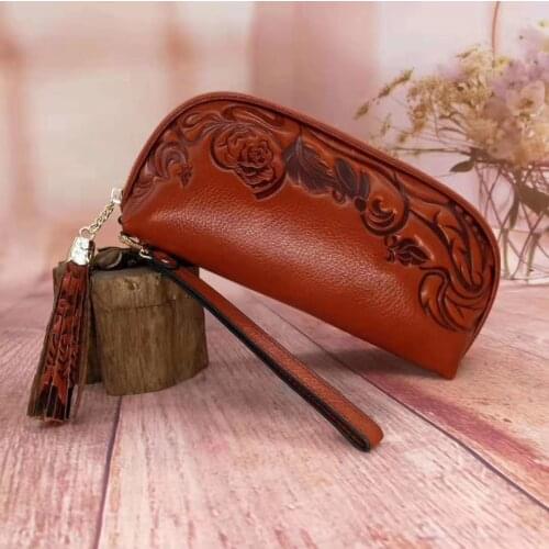 2021 New Cow Print Clutch Wallet Womens Tote Bag, Womens Zip Clutch Wallet, Mobile Wallet, Leather Floral Womens Wallet