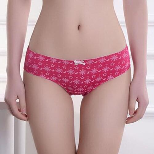 New Hot 1Piece Womens Printed Briefs Cotton Mid-Rise Soft Comfy Panties Underwear Intimates Underpants Plus Size Female Panty