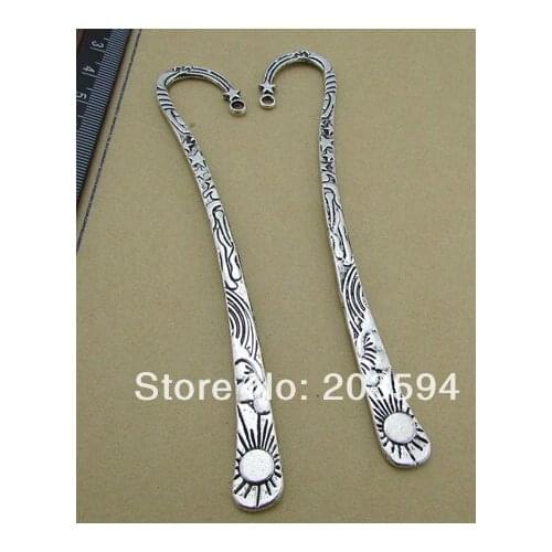 Wholesale 10Pcs /Lots Antique Silver Sun Bookmark Metal Bookmark with loop 122mm