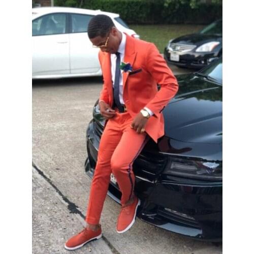 Latest Coat Pant Designs Orange Men Suit Casual Slim Fit 2 Piece Tuxedo Tailor Groom Prom Party Blazer Masculino Jacket+Pant New