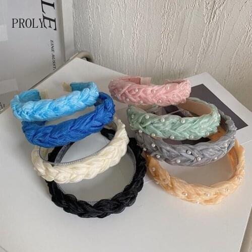 PROLY New Fashion Women Headband Pearls Braid Hairband Multi-layer Cross Knot Headwear Solid Color Adult Hair Accessories