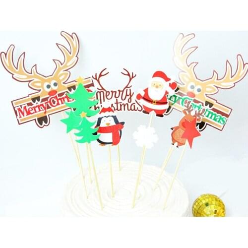 Christmas Happy Party Cake Top Hat Deer Card Decoration Plug-in Cake Topper Party Supplies Home Decorations